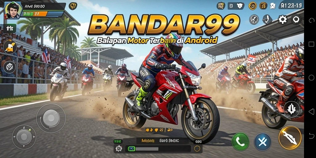 Screenshot gameplay BANDAR99 menampilkan aksi balapan motor yang mendebarkan.