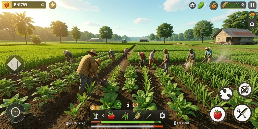 Tampilan gameplay BNI789 dengan elemen pertanian yang menarik.