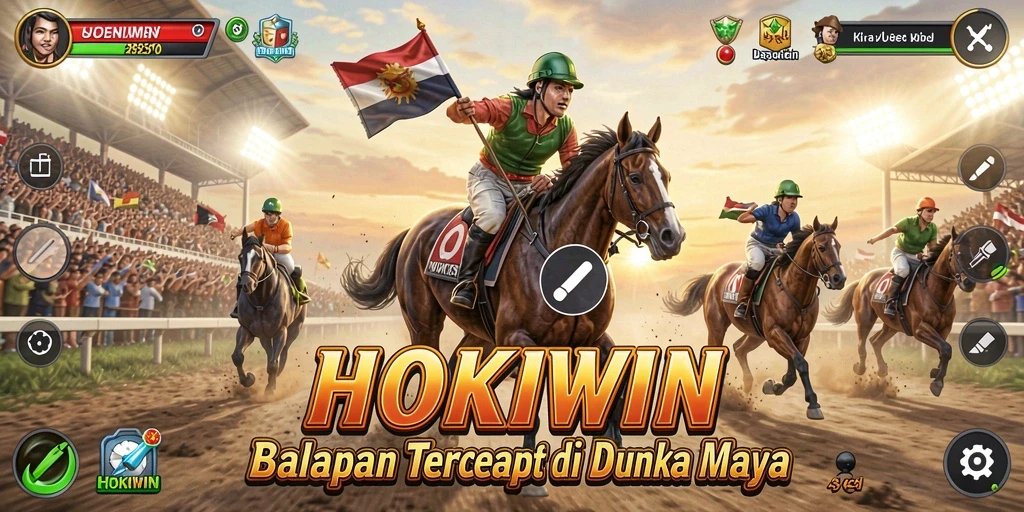 Tangkapan layar HOKIWIN menampilkan aksi balapan yang seru dan menegangkan.