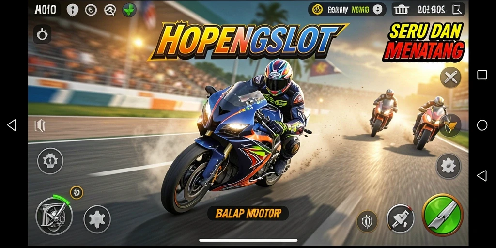 Tampilan gameplay balap motor yang mendebarkan di HOPENGSLOT.