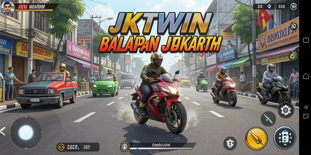 Gameplay intens JKTWIN dengan balapan motor yang mendebarkan.