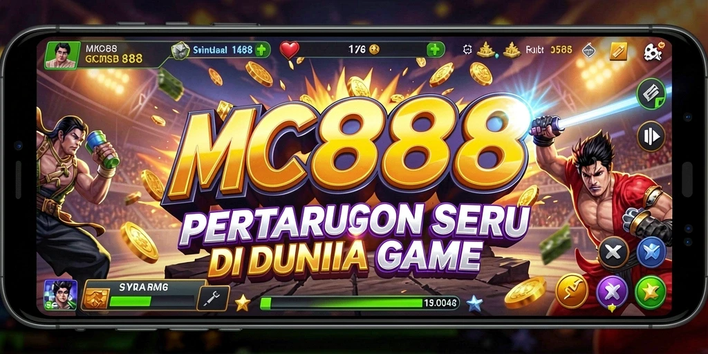 Tangkapan layar gameplay dari MC888 menampilkan pertarungan dramatis dengan karakter yang mengesankan.