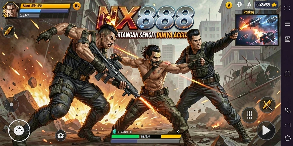 Screenshot utama NX888 menampilkan aksi pertarungan yang mendebarkan.