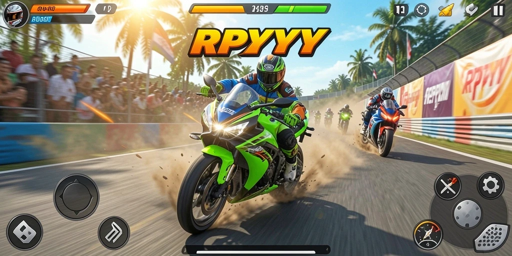 Pengalaman gameplay balapan motor yang mendebarkan dan dinamis.