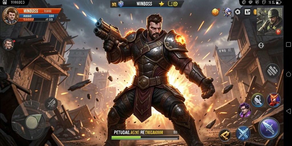 Gameplay menegangkan dan seru dari WINBOSS saat bertarung melawan musuh.
