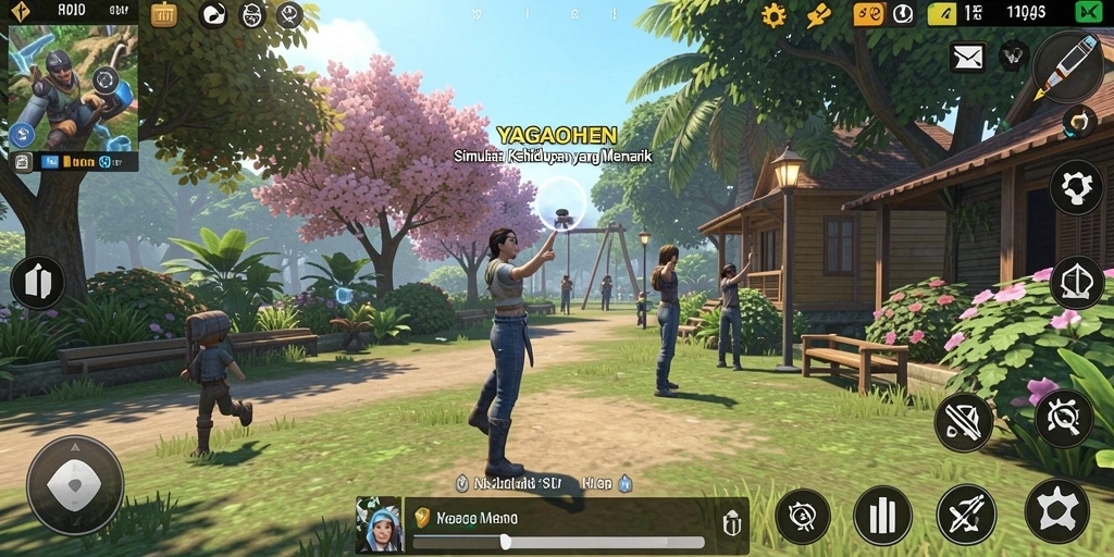 Screenshot gameplay YAGAOHEN menunjukkan aktivitas seru dalam simulasi kehidupan.